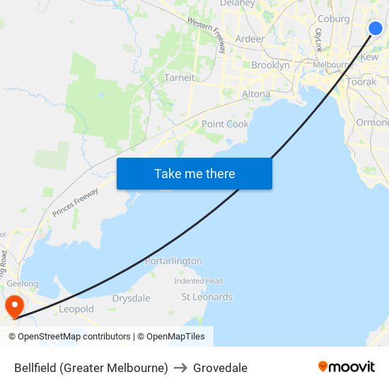 Bellfield (Greater Melbourne) to Grovedale map