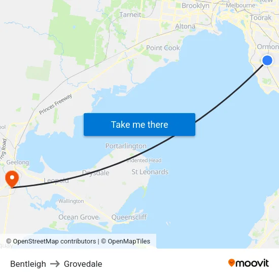 Bentleigh to Grovedale map