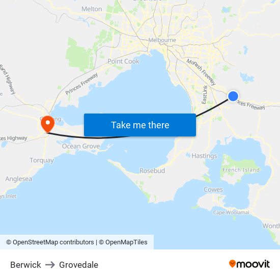 Berwick to Grovedale map