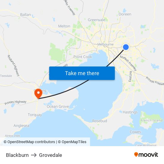Blackburn to Grovedale map