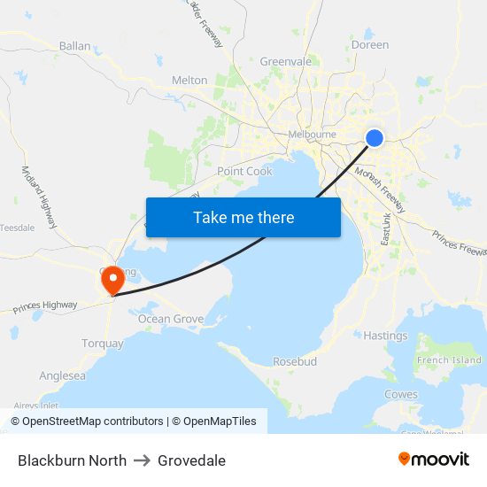 Blackburn North to Grovedale map