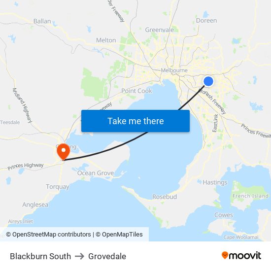 Blackburn South to Grovedale map