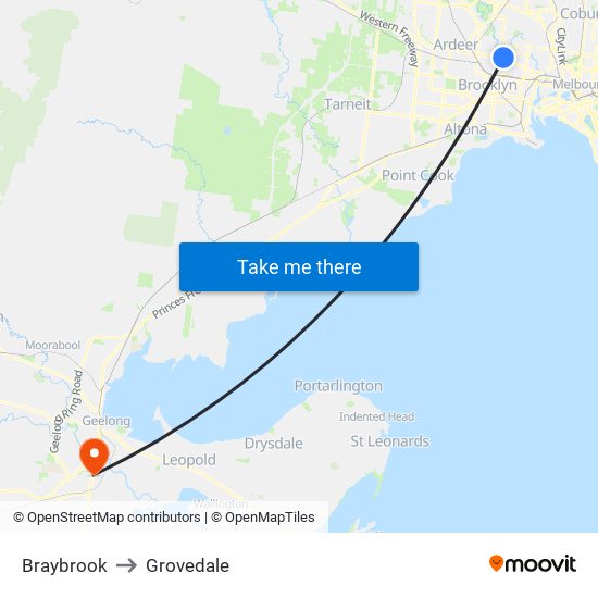 Braybrook to Grovedale map