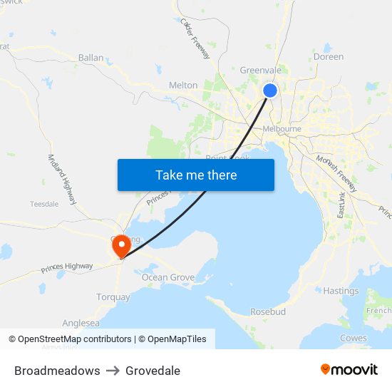 Broadmeadows to Grovedale map