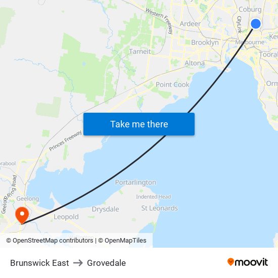 Brunswick East to Grovedale map