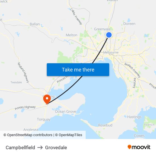Campbellfield to Grovedale map