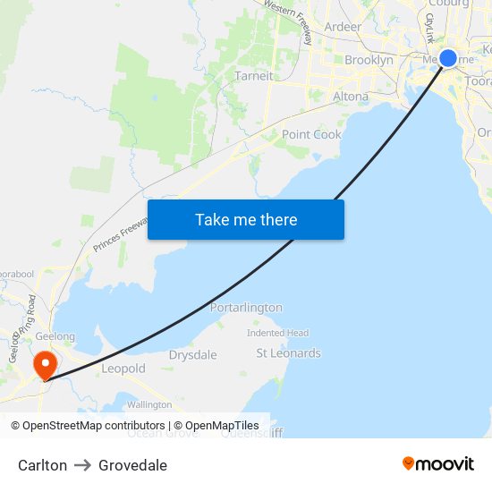 Carlton to Grovedale map