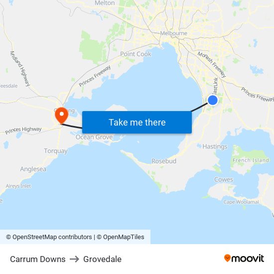 Carrum Downs to Grovedale map