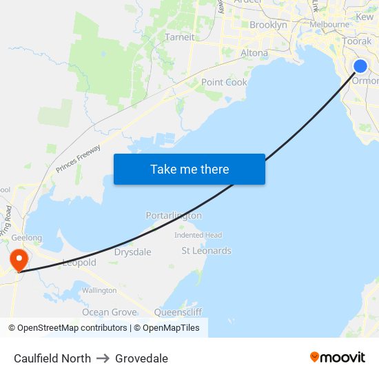 Caulfield North to Grovedale map