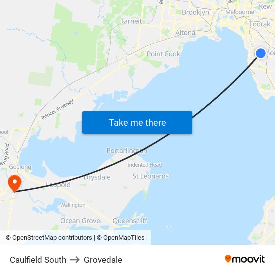 Caulfield South to Grovedale map