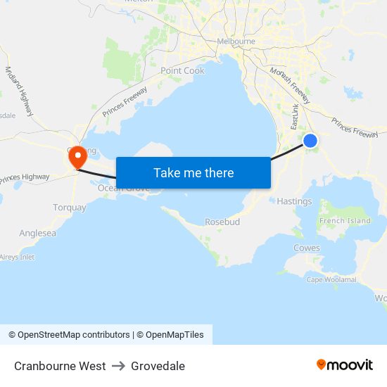 Cranbourne West to Grovedale map