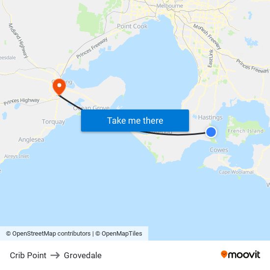 Crib Point to Grovedale map