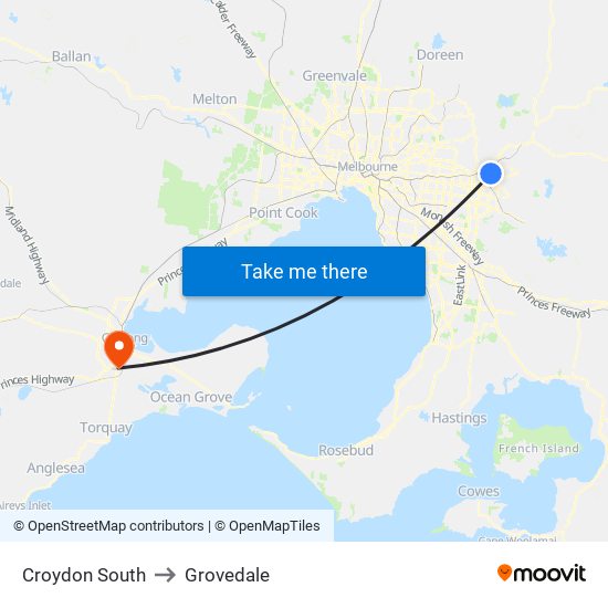 Croydon South to Grovedale map