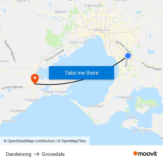 Dandenong to Grovedale map