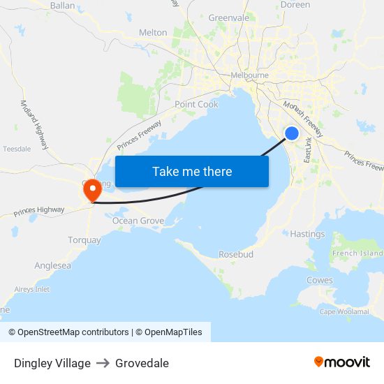 Dingley Village to Grovedale map