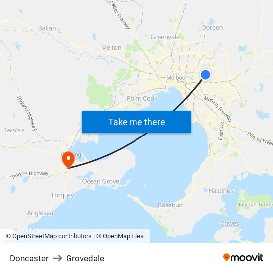 Doncaster to Grovedale map