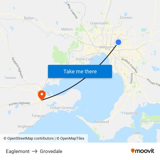 Eaglemont to Grovedale map