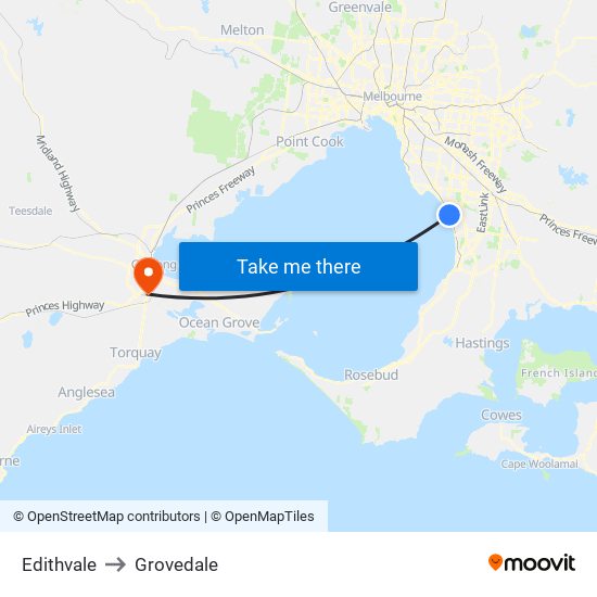 Edithvale to Grovedale map