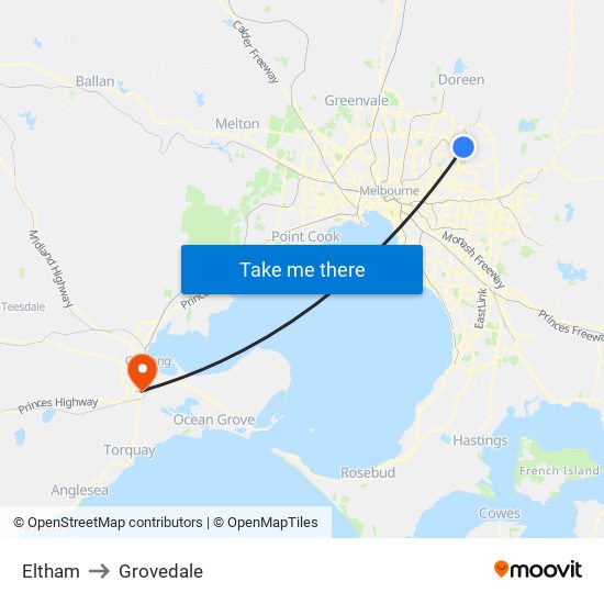 Eltham to Grovedale map