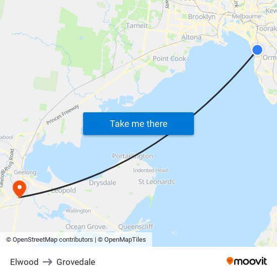 Elwood to Grovedale map