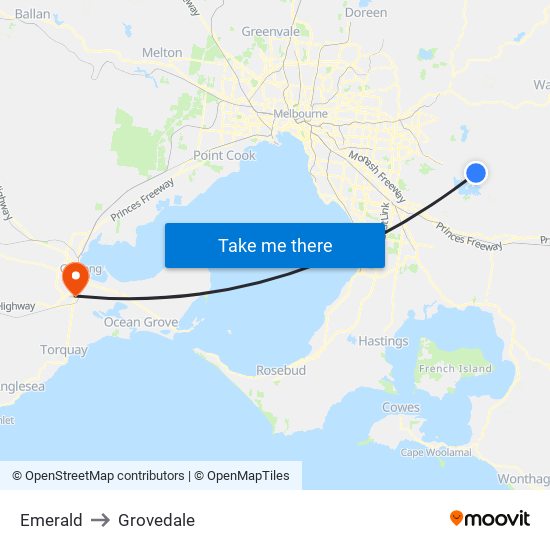 Emerald to Grovedale map