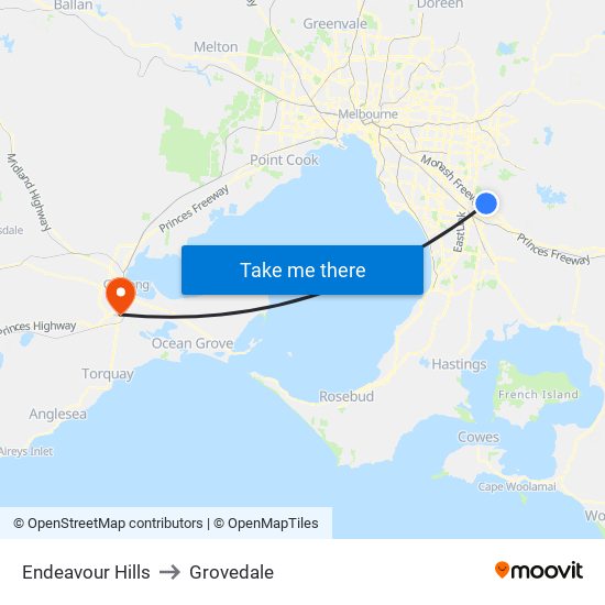 Endeavour Hills to Grovedale map