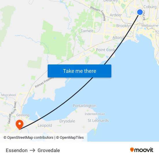 Essendon to Grovedale map