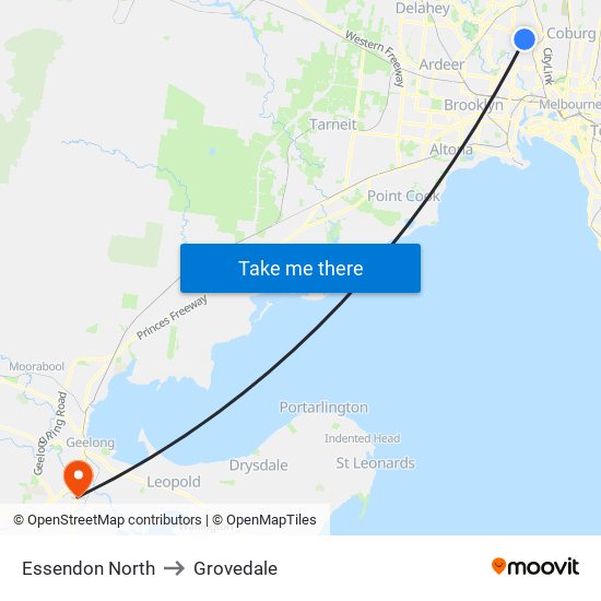 Essendon North to Grovedale map