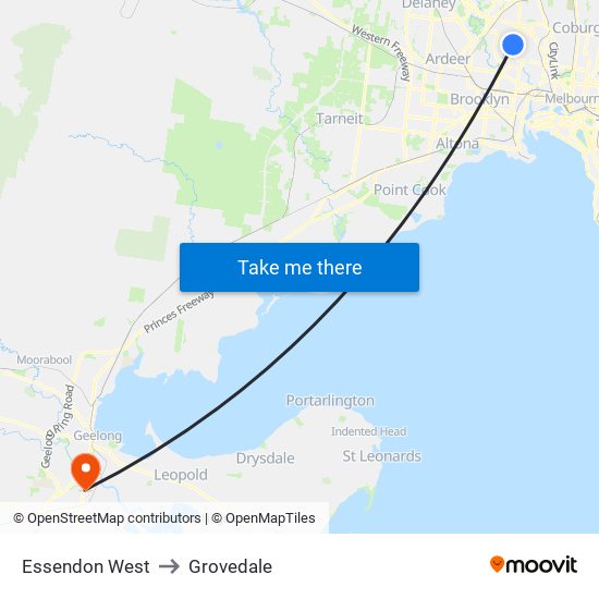 Essendon West to Grovedale map