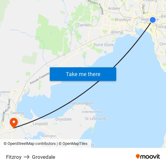 Fitzroy to Grovedale map