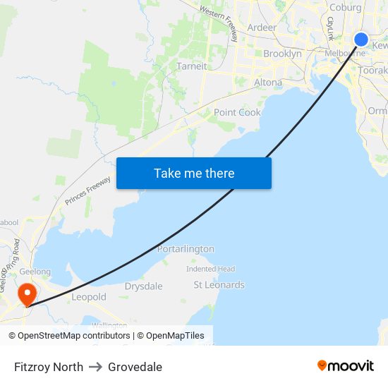 Fitzroy North to Grovedale map