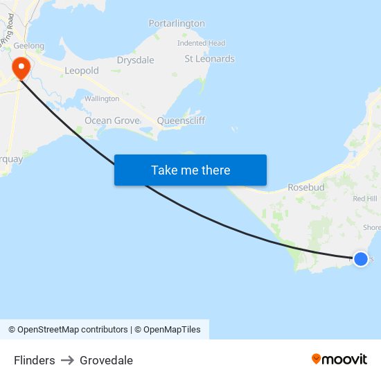 Flinders to Grovedale map