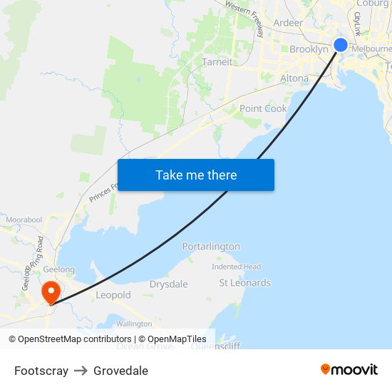 Footscray to Grovedale map