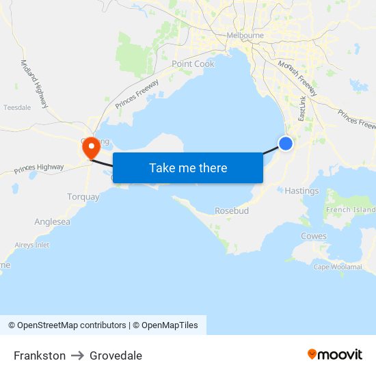 Frankston to Grovedale map