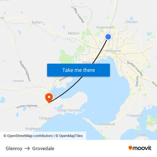 Glenroy to Grovedale map