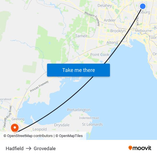 Hadfield to Grovedale map