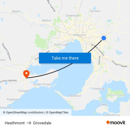 Heathmont to Grovedale map