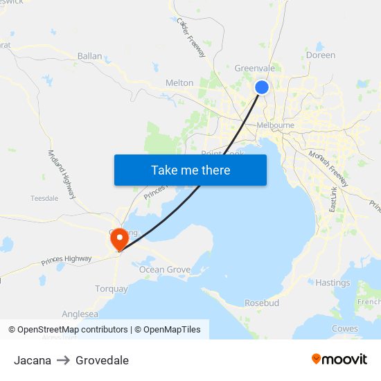 Jacana to Grovedale map