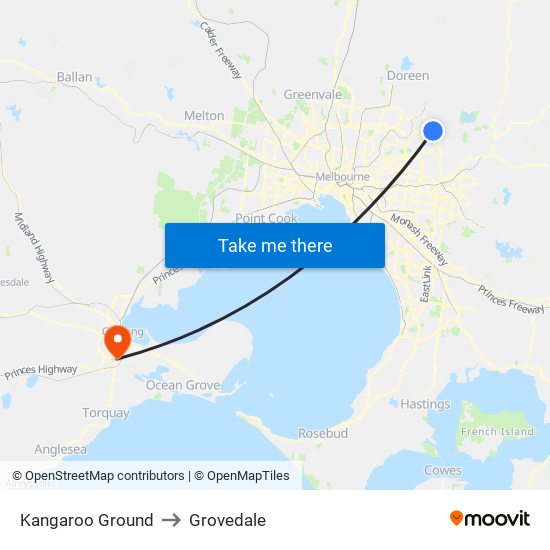 Kangaroo Ground to Grovedale map