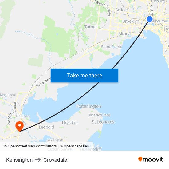Kensington to Grovedale map