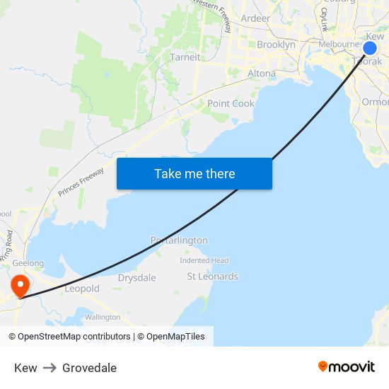 Kew to Grovedale map