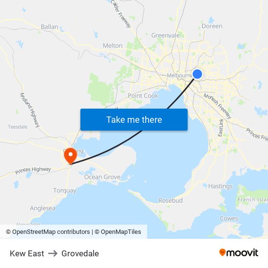 Kew East to Grovedale map