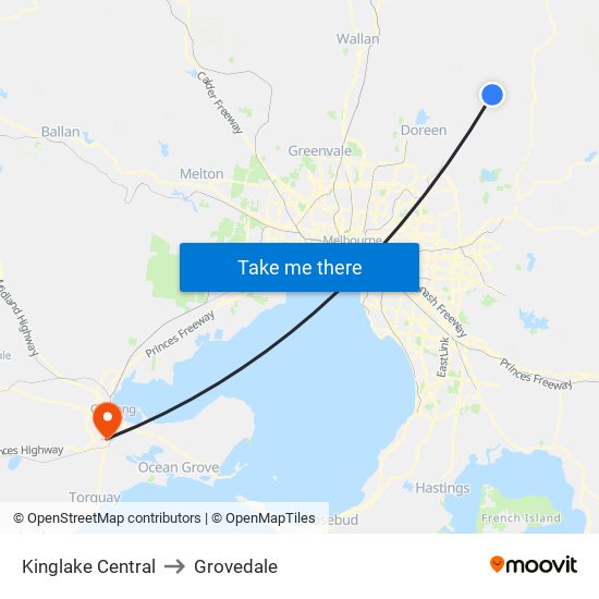 Kinglake Central to Grovedale map