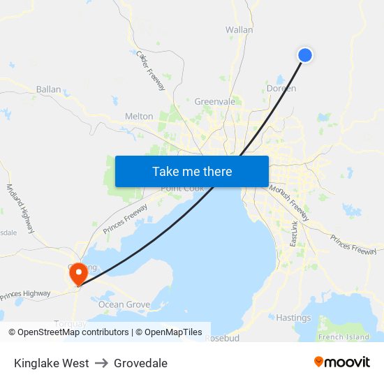 Kinglake West to Grovedale map