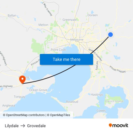 Lilydale to Grovedale map