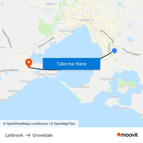 Lynbrook to Grovedale map