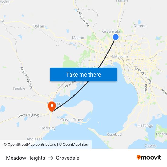 Meadow Heights to Grovedale map