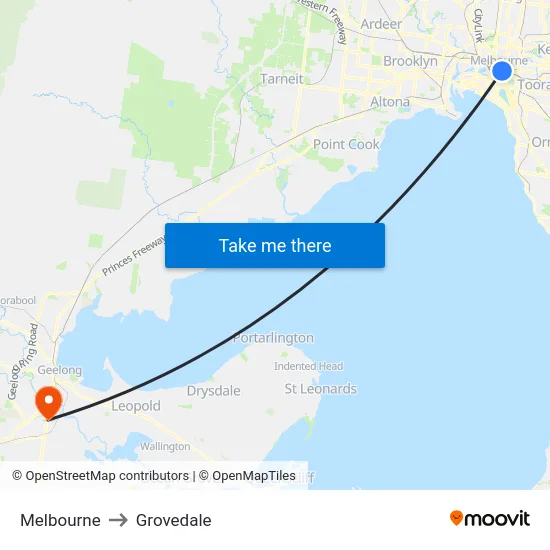 Melbourne to Grovedale map