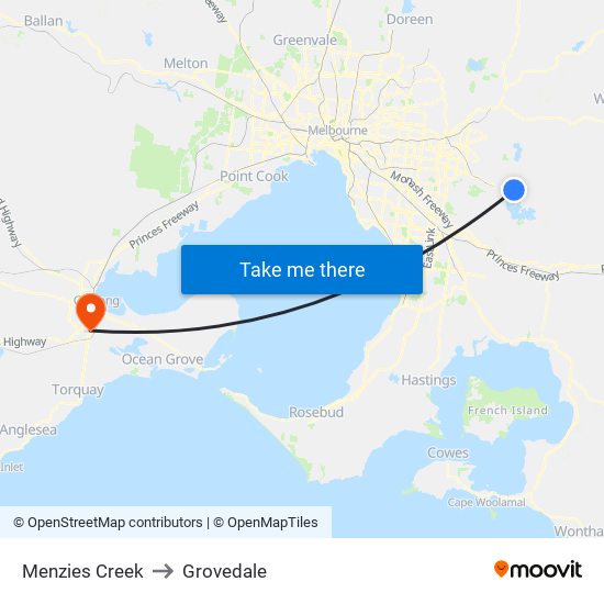 Menzies Creek to Grovedale map