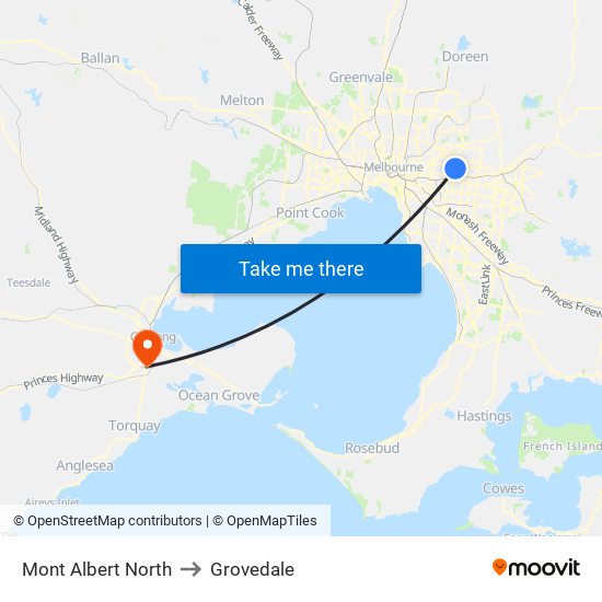 Mont Albert North to Grovedale map